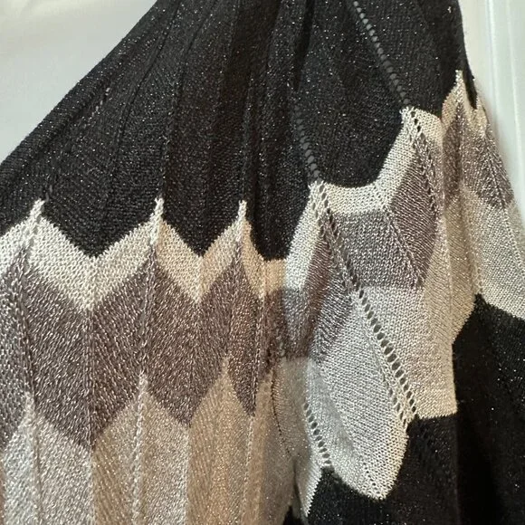 New Bebe Black/Grey/Silver Metallic Thread w/¾ Sleeves Midi Dress, Size L (NWOT) - Picture 3 of 12